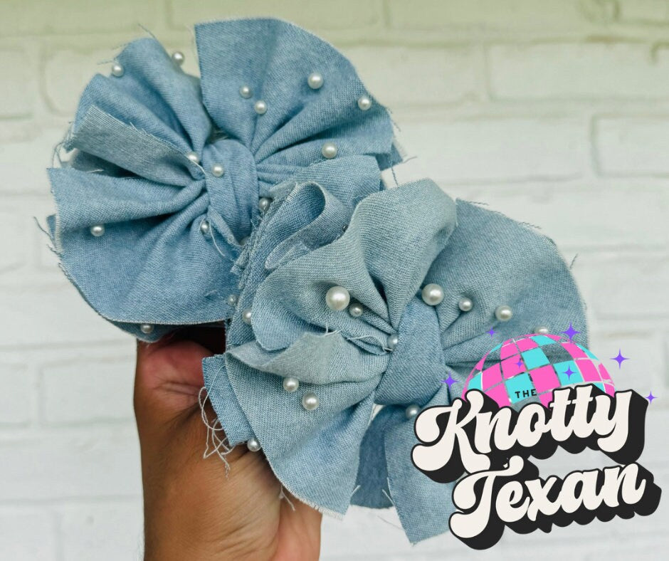 Denim with Pearls Bow