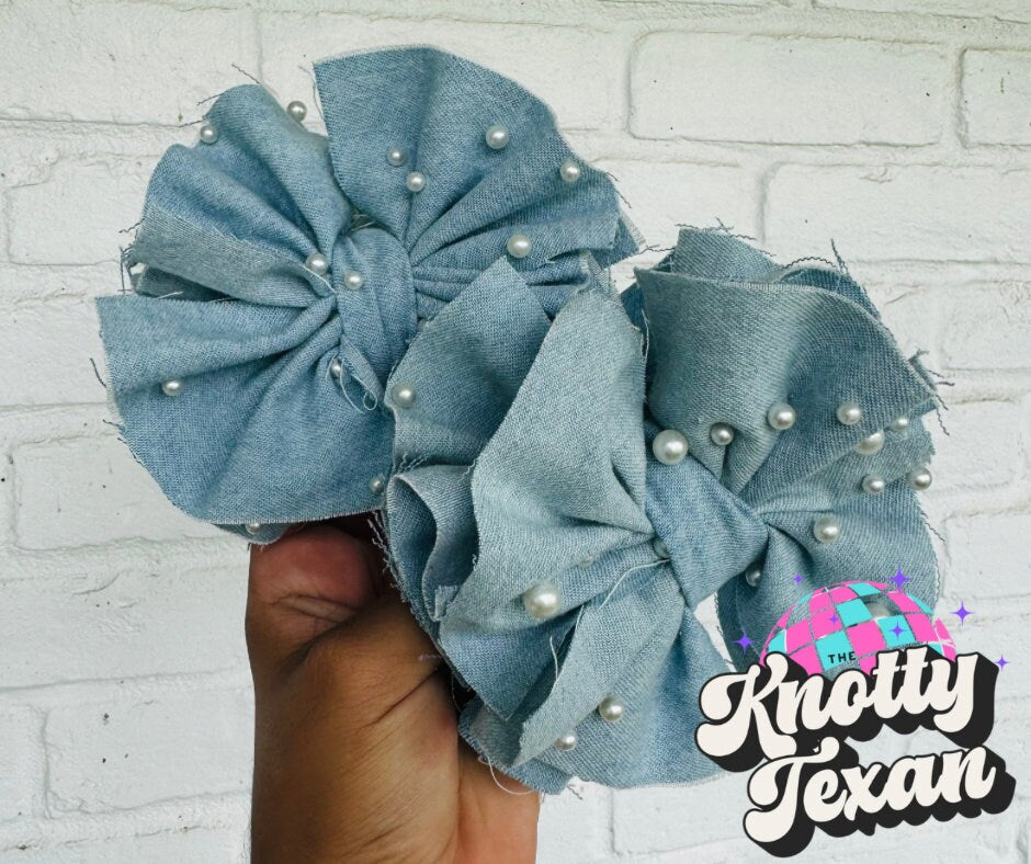 Denim with Pearls Bow