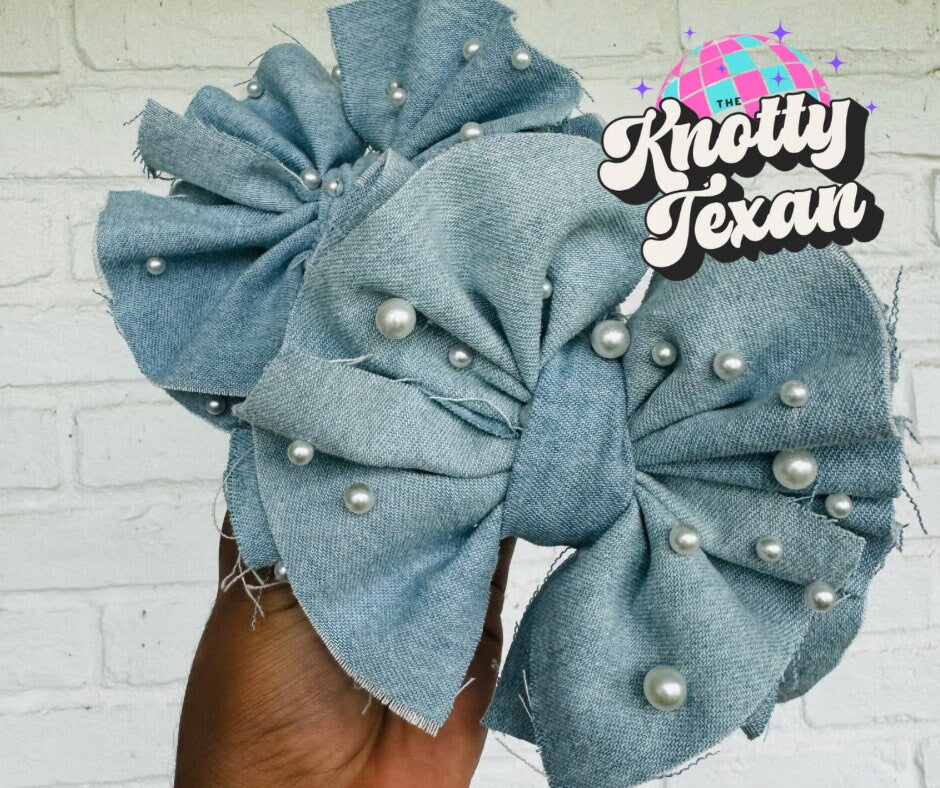 Denim with Pearls Bow